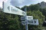 Signpost on campus  geosciences biology  physics  etc